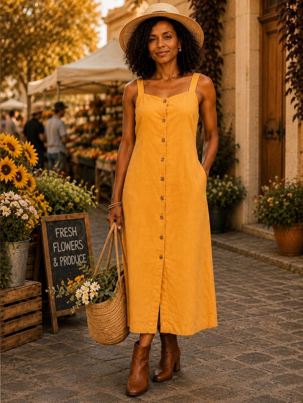 Scotch & Soda Golden Yellow Button-Front Dress
